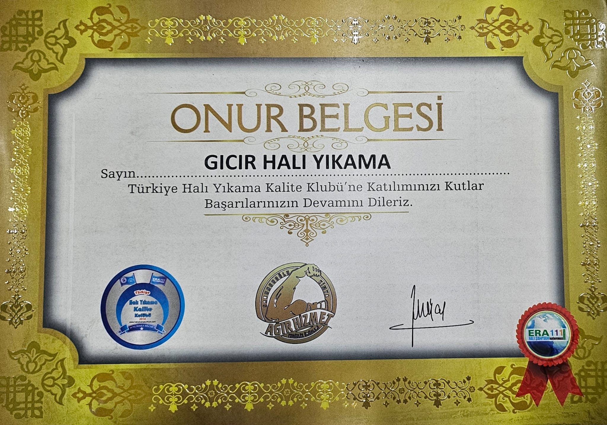 Onur ve Başarı Belgesi